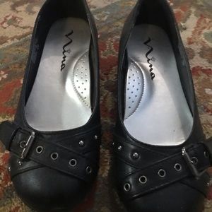 Girl or petite women’s black buckle shoes